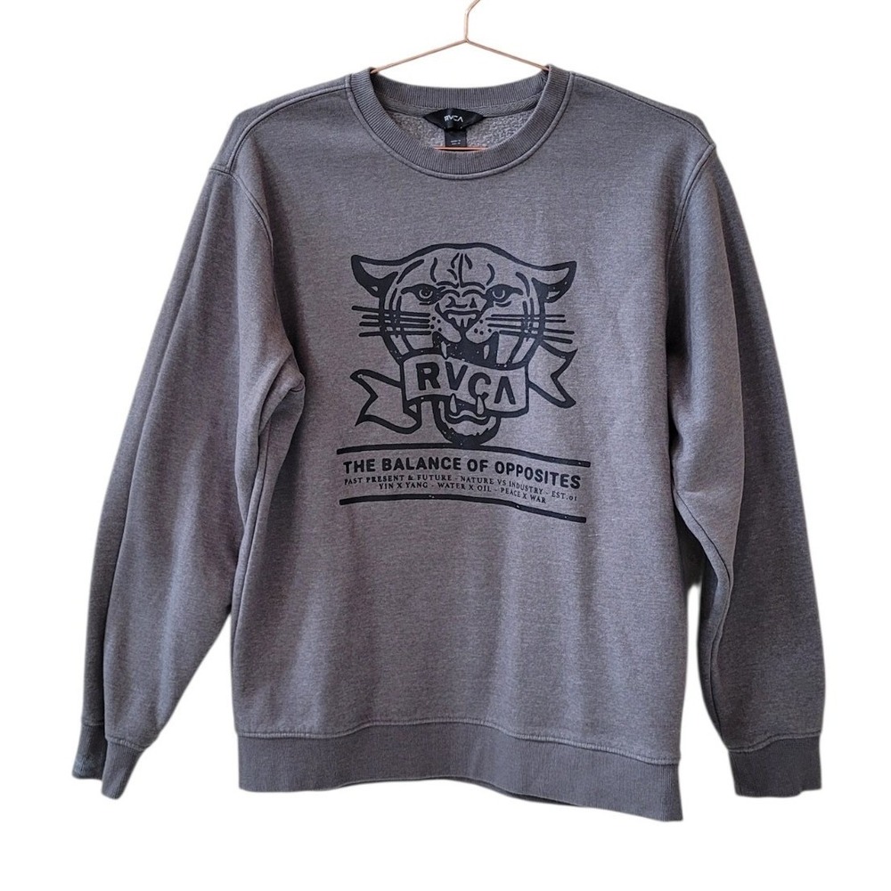 RVCA M Grey Black Tiger The Balance of Opposites Sweatshirt